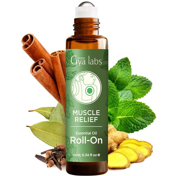 Gya Labs Muscle Relief Essential Oil Roll On - 0.34 fl oz - Travel Size Roller for Camping, Skin, Aromatherapy Relief, Convenience