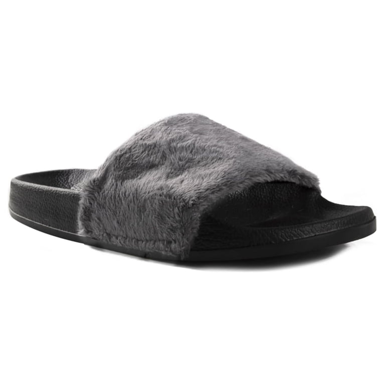 Fur Slides (Size 10) Raccoon Fur Slides Sandals Slippers Available in Many Colors  main image 2