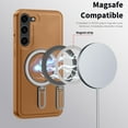 thumbnail image 2 of Magnetic Case for Samsung Galaxy S23 Case with Stand,Compatible with MagSafe,Military Grade Drop Protection Shockproof PU Leather Back Protective Case for Samsung Galaxy S23,Brown, 2 of 8