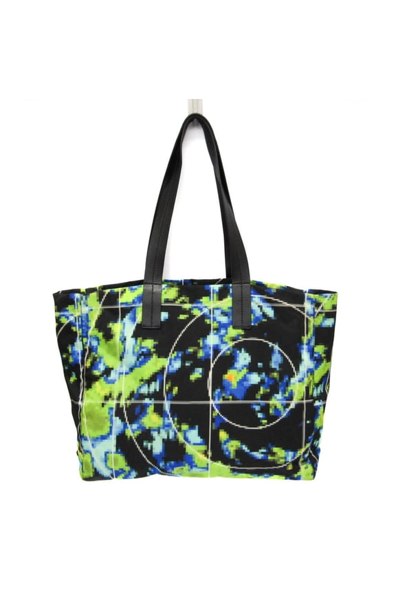 Pre-Owned Prada Tessuto Triangle Logo Women,Men Nylon,Leather Tote Bag Black,Blue,Light Green