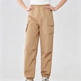 thumbnail image 5 of CQONEPT Girls Cargo Pants Straight Leg Joggers Sweatpants Casual Comfy Outdoor Sports Trousers with Multi Pockets Khaki 9-10Years, 5 of 7