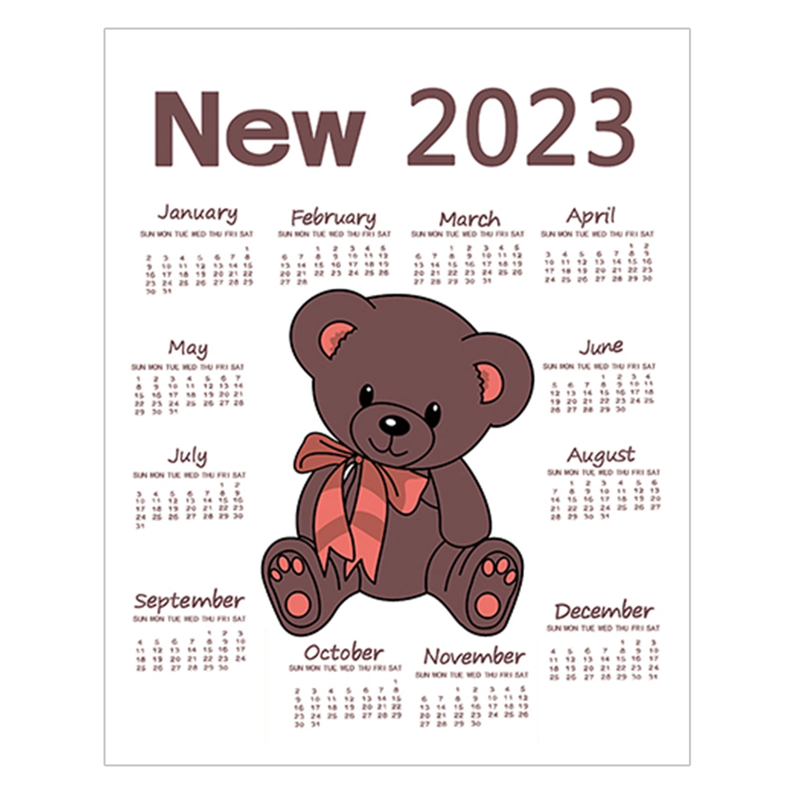 New Year Calendar Clear Print Polyester Cotton Cute Bear 2023 Calendar  Hanging Cloth Girls Room Decor for Gifts - Walmart.com