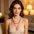 thumbnail image 4 of Daily Wear Layered Pendant Necklace for Women, Beaded Three Strand Collarbone Jewelry Set with Flower Detail for Parties and Travel Looks, 4 of 9
