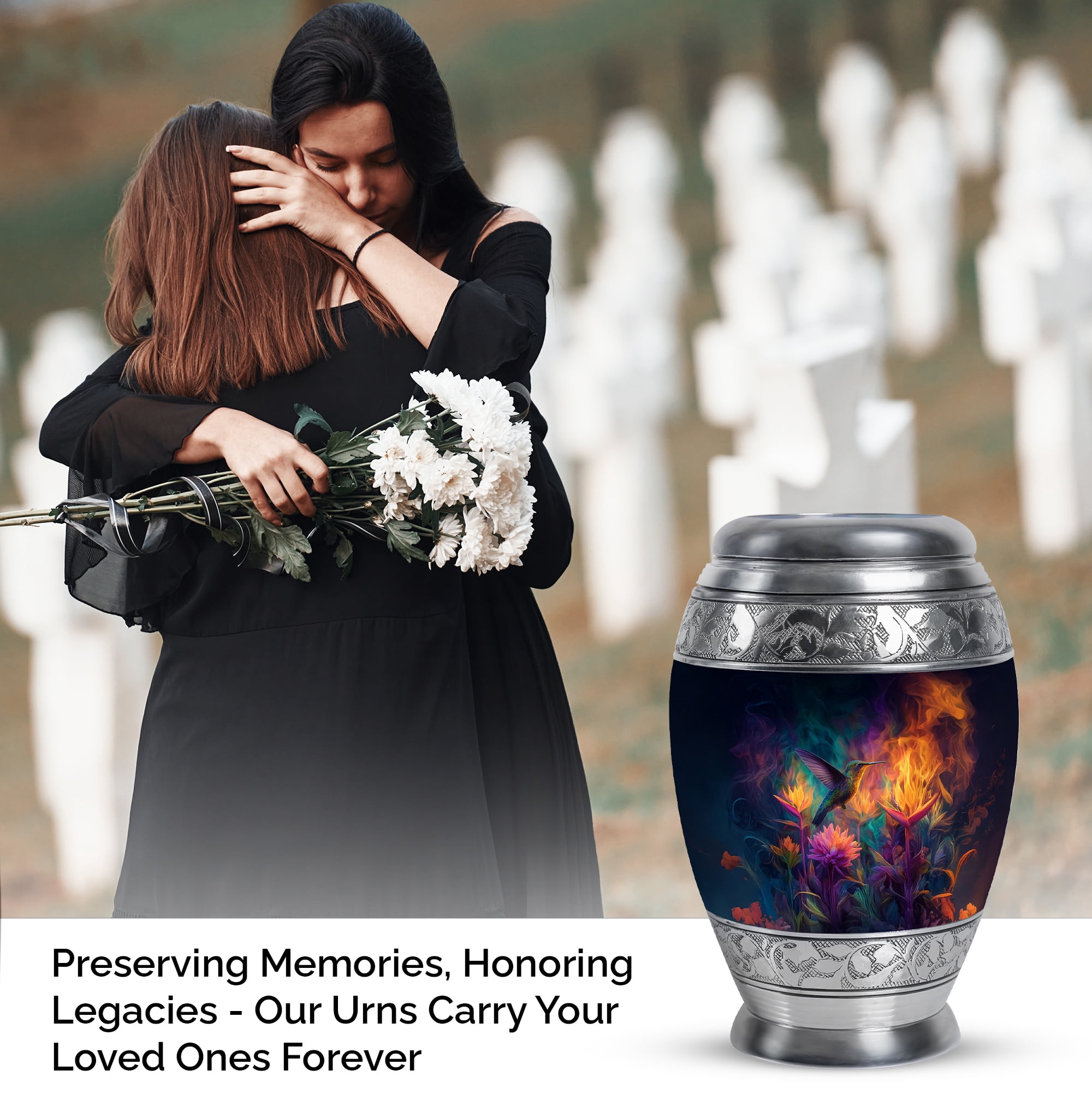 Humming Bird Small Cremation Urns For Adult Male, Keepsake Urn For Mom Ashes, Flowers Funeral Urns For Adult Male, Black Little Urn For Male Ashes, 3 Inch