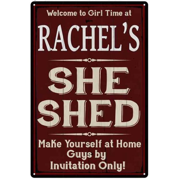 RACHEL'S She Shed Red Sign Lady Cave 8x12 Metal Sign 208120088082
