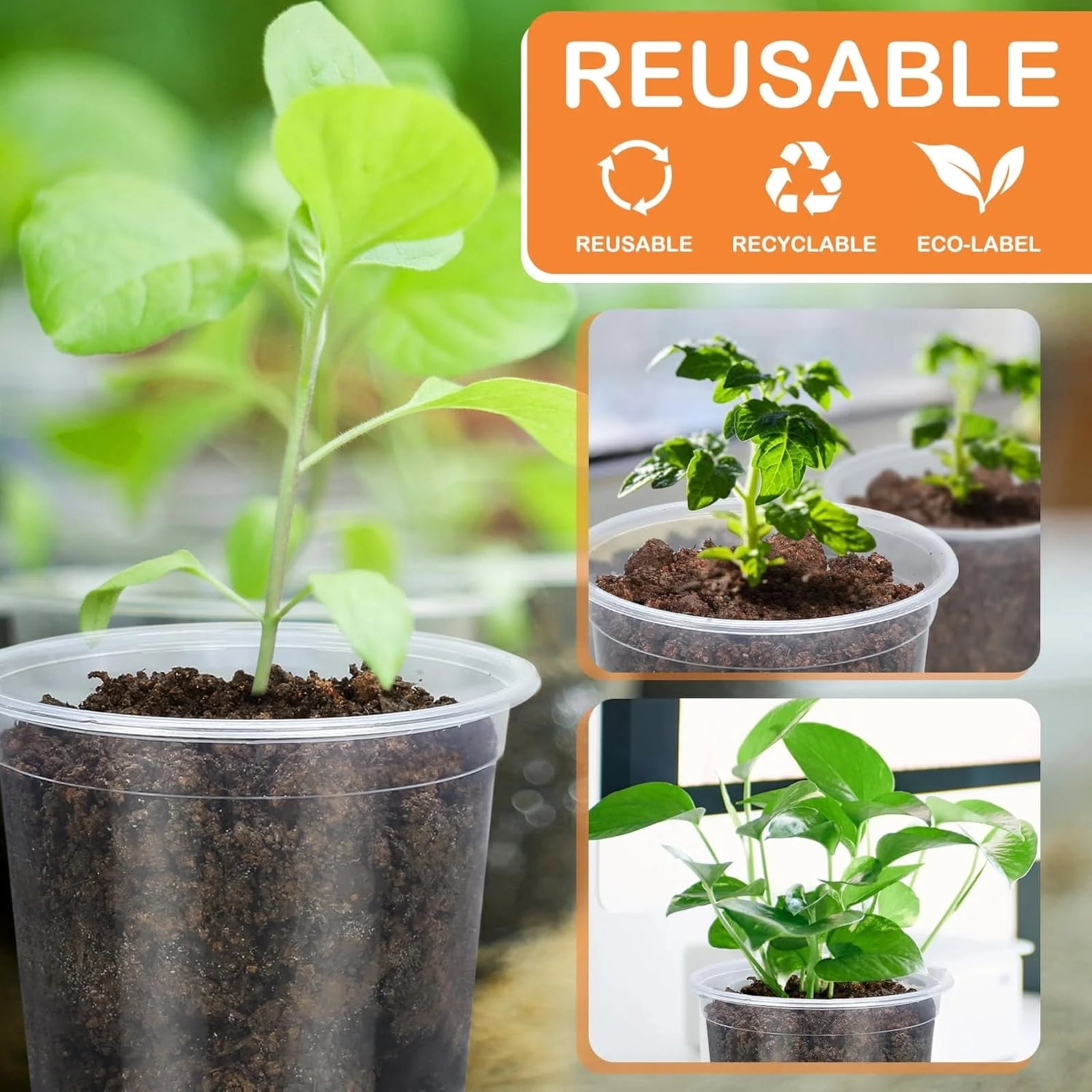45 Pcs Transparent Plastic Flower Pots with Drainage Holes, Clear Seedling Starter Planters for Indoor Outdoor Gardening, Breathable Pot Set