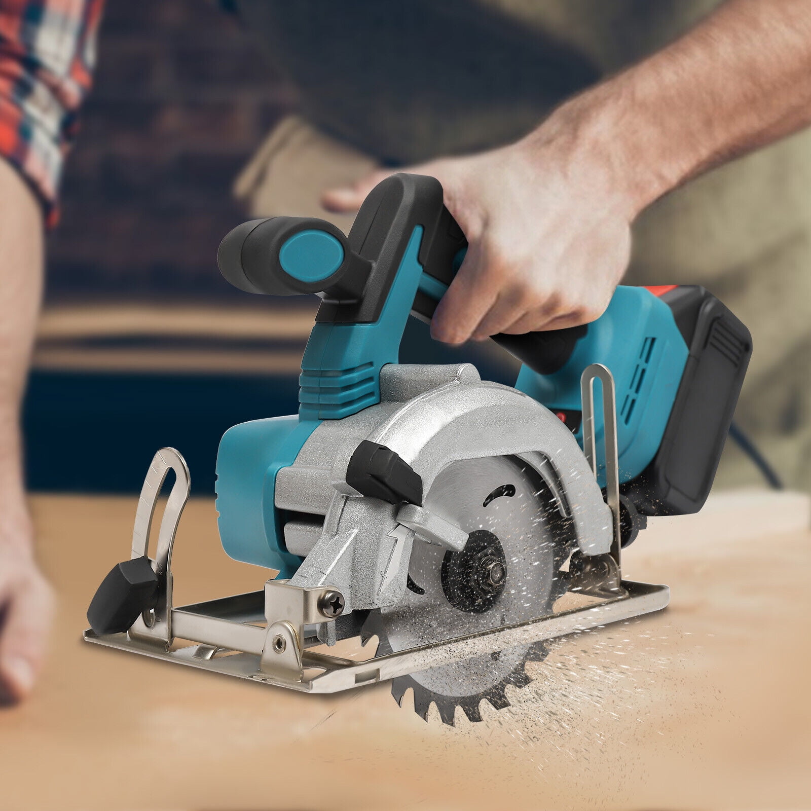 Miumaeov Cordless Circular Saw with 4.0Ah Battery 4000RPM Motor Adjustable Cutting Depth and