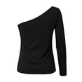 thumbnail image 6 of Women's Tops Casual Long Sleeve One Shoulder with Pads Shirt Blouses,Black,M, 6 of 6
