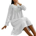 thumbnail image 5 of SDNall Nightdress for Women Flannel Midi-Length with Doll Collar and Bow, Princess-Style Sleepwear for Winter, 5 of 9