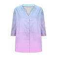thumbnail image 6 of Jsaierl Tops for Women 3/4 Sleeve Cotton Linen Casual Button Up V Neck Shirts Cute Print Ladies Blouses Classic T-shirts Top S-2XL, 6 of 6
