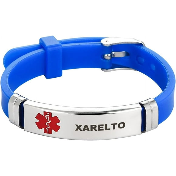 HSHDLDF Medical Alert ID Bracelet for Men Emergency First Aid Health Alert Engraved Stainless Steel Adjustable Blue Silicone Wristband Bracelets