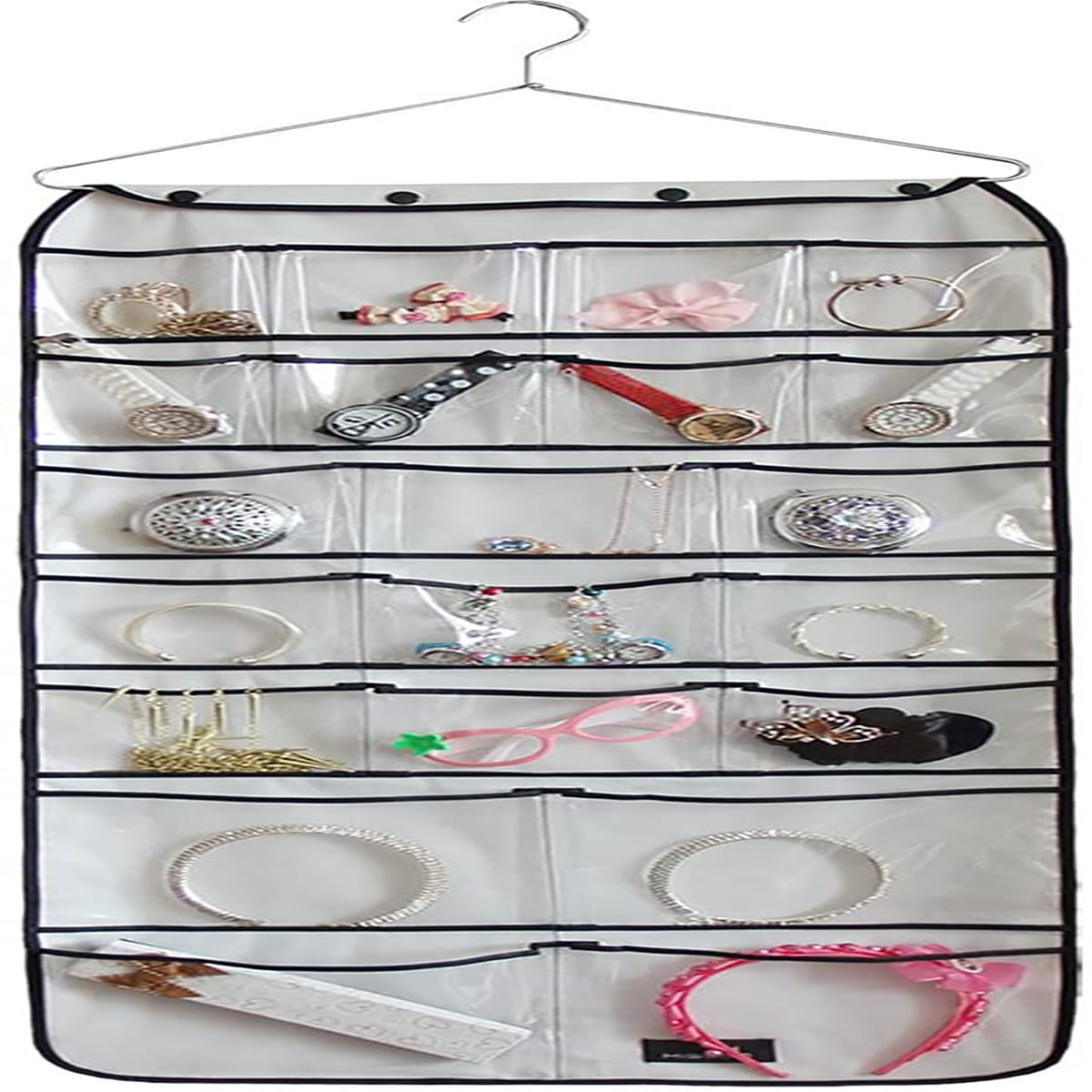 Kepooman Dual-Sided Hanging Closet Organizer with 42 PVC Pockets & Metal Hanger for Bra Underwear Underpants Socks, White Kepooman Dual-Sided Hanging Closet Organizer with 42 PVC Pockets & Metal Hanger for Bra Underwear Underpants Socks, White