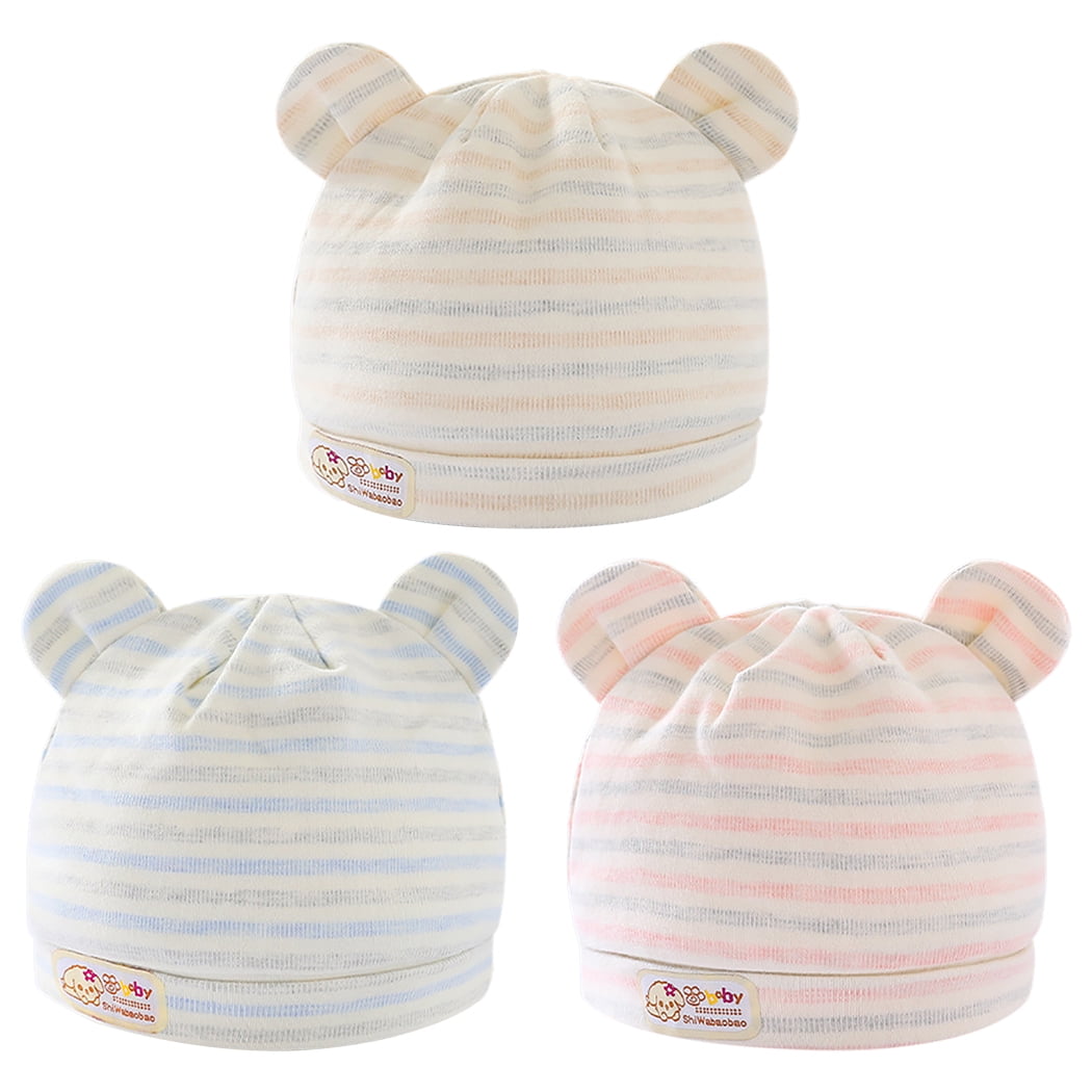 3PCS Newborn Baby Hat Thickened Warm Cozy Baby Cotton Beanie Striped
