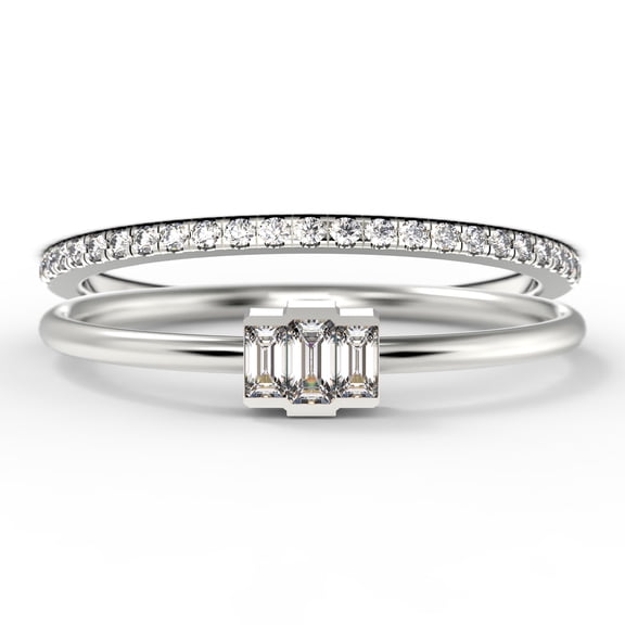 Dazzling 1.20 Carat Baguette Cut Trilogy Diamond Moissanite Engagement Ring, Dainty Wedding Ring in 10k Solid White Gold, Three Stone Ring, Promise Ring, Bridal Set, Matching Band
