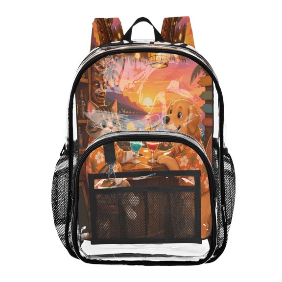 PVC Transparent Backpacks Clear Backpack for Travel and Outings Cute Cat and Dog