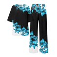 thumbnail image 4 of nsendm Pantalons pour Femmes Combinaison de Fête Adulte Été Col Rond Manches Courtes Imprimé Floral pour Invité de Mariage (Bleu, m), 4 of 5