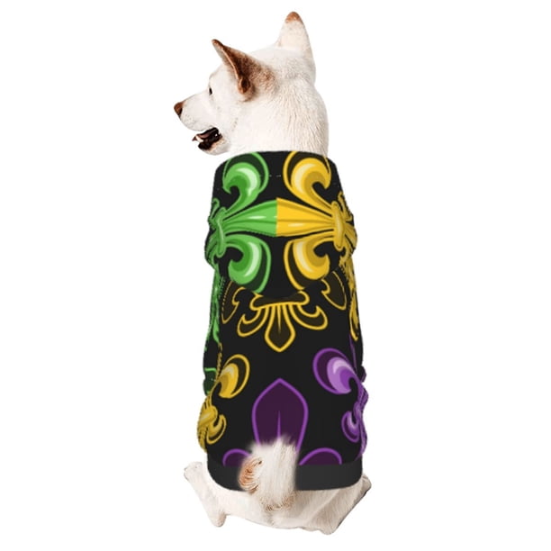 Fotbe Mardi Gras1 Sudadera con Estampado para Perros Pequeños – Suéter con Capucha para Mascotas, Tela Suave de Forro Polar con Bolsillo-Large