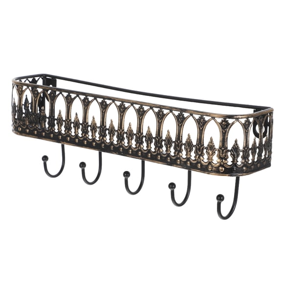 HONITANO Rustic Black Metal Key Hanger for Home with Decorative Floating Shelf