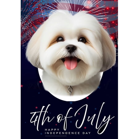 Lhasa Apso White - Best of Breed Independence Day July 4th Fourth of July Outdoor House Flag 28" x 40" Mailbox Flag Dog Flag