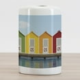 thumbnail image 2 of Landscape Ceramic Toothbrush Holder, Image of Colorful Beach Cabins on an Old Wooden Pier by Sea Summer Beach House, Decorative Versatile Countertop for Bathroom, 4.5" X 2.7", Multicolor, by Ambesonne, 2 of 4