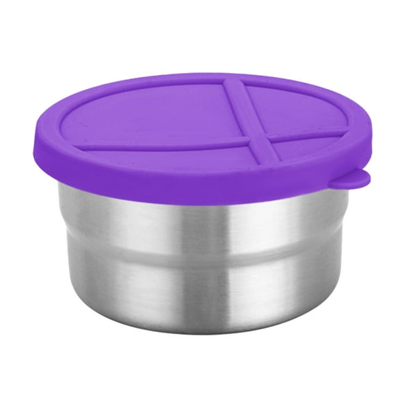 YIKA Tupperware Container Stainless Steel Fresh Keeping Box Children's Lunch Box Dividing Box Silicone Lid Sealed Snack Box Portable Seasoning Box Kitchen Storage Purple