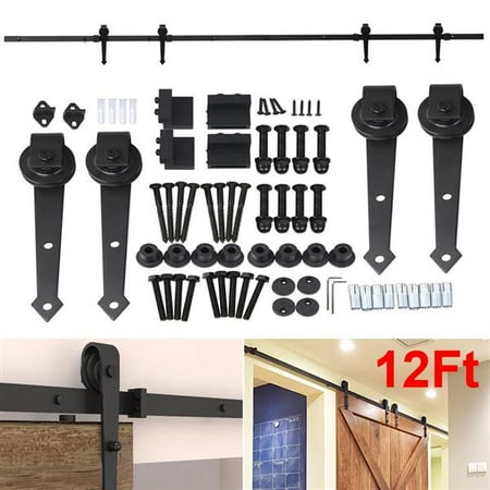 Track Fork Kit - 12Ft Sliding Barn Door Closet Hardware Set Black Wood Antique Style Double Track Kit System