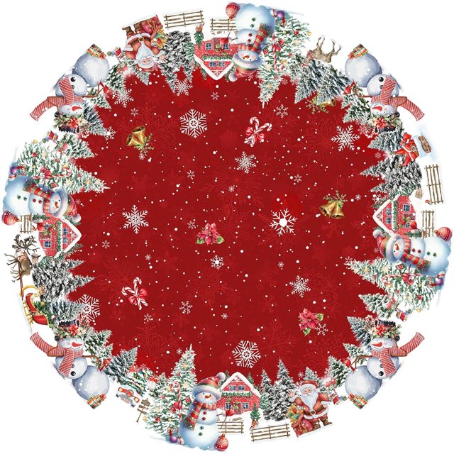 Round Christmas Tablecloth 60 Inch, Winter Snowman Santa Christmas Tree Tablecloth Round, Holiday Christmas Table Cloths Round, Xmas Round Table Cover Decor