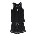 thumbnail image 2 of Tbopshirt Women's 2 Piece Outfits Women's Sleeveless Crewneck Solid Color Tops Shorts Two-piece Set Wide Leg Pants, 2 of 5