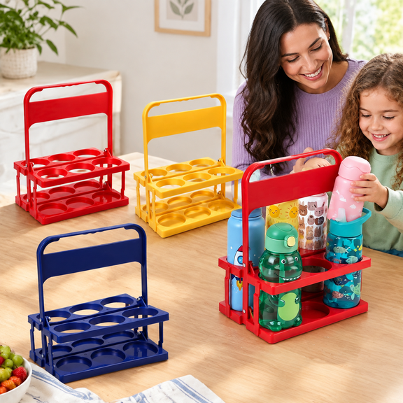 3-Pack Collapsible Plastic Water Bottle Carrier Rack with Handle