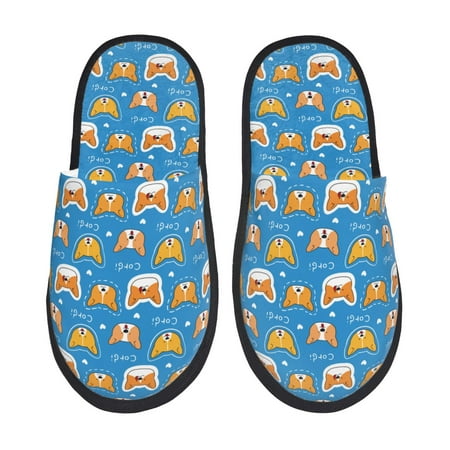 Balery Corgi Dog Face Slient Indoor Furry Fleece Comfort House Shoes Soft Non-Slip Home Shoes Cotton slippers House Slippers-- Large