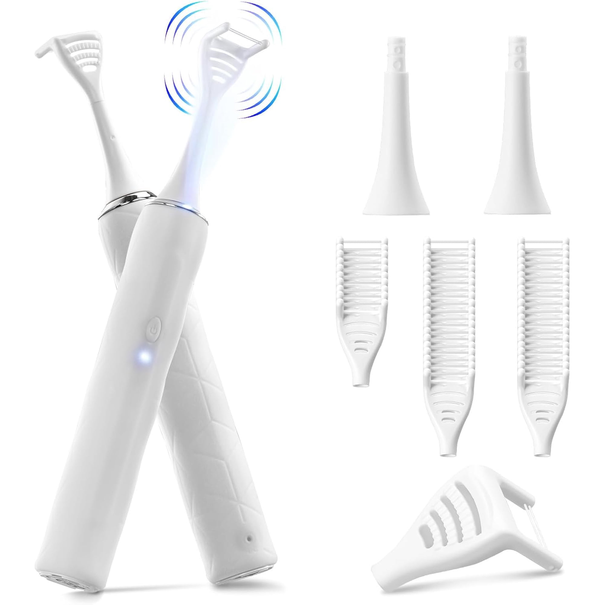 Electric Dental Flosser: With 4 speed settings and 50 replacement heads, replaces water flossers and dental floss sticks, as a gum stimulator, tongue cleaner, dental tool for adults and children
