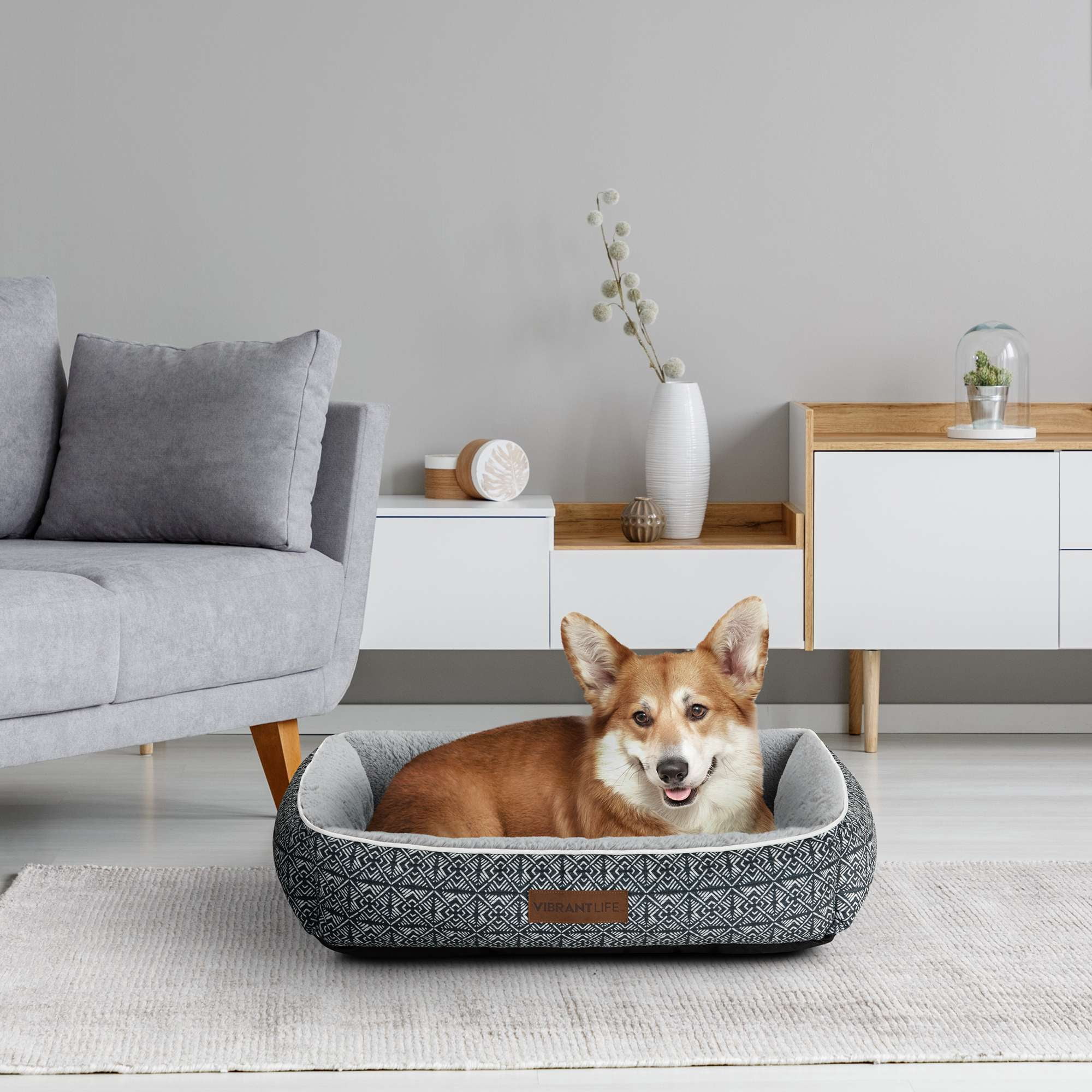 (2 pack) Vibrant Life Medium Dog Bed, Plush Bolster Dog for Medium Dogs, Medium, 27" x 20", Black
