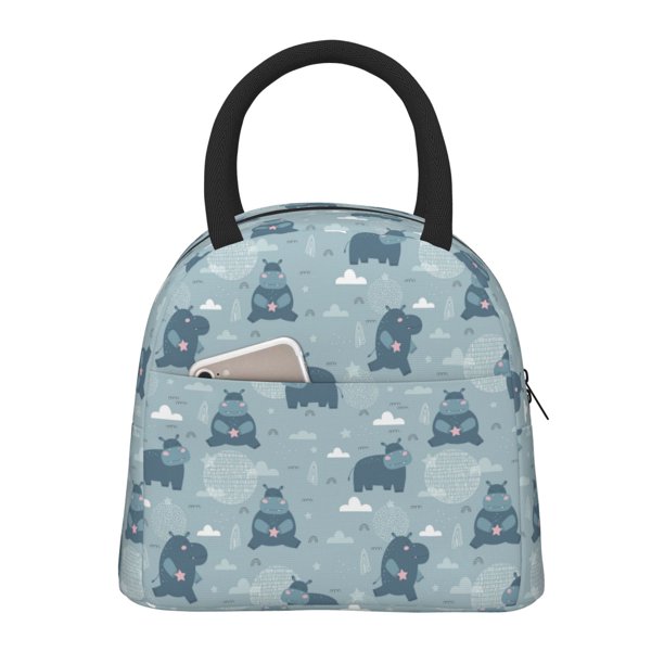 Easygdp Cute Hippopotamus Bolsa de Almuerzo Insulada Grande, Forro de Aluminio, Diseño Espacioso, a Prueba de Fugas, Ideal para Trabajo, Picnics, Viajes y Actividades al Aire Libre