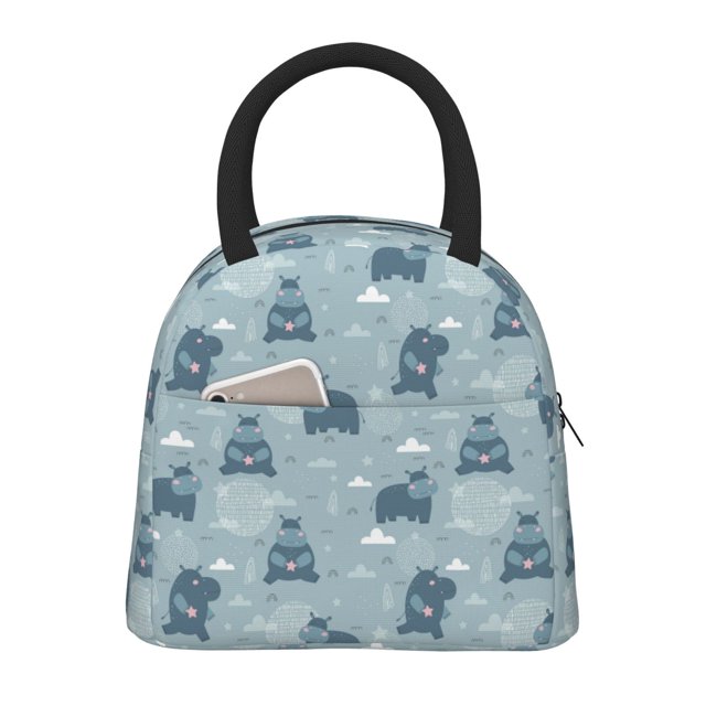 Fotbe Cute Hippopotamus Bolsa de Almuerzo con Estampado, Lonchera Aislada, Contenedor de Comida Reutilizable Tipo Cooler a Prueba de Fugas
