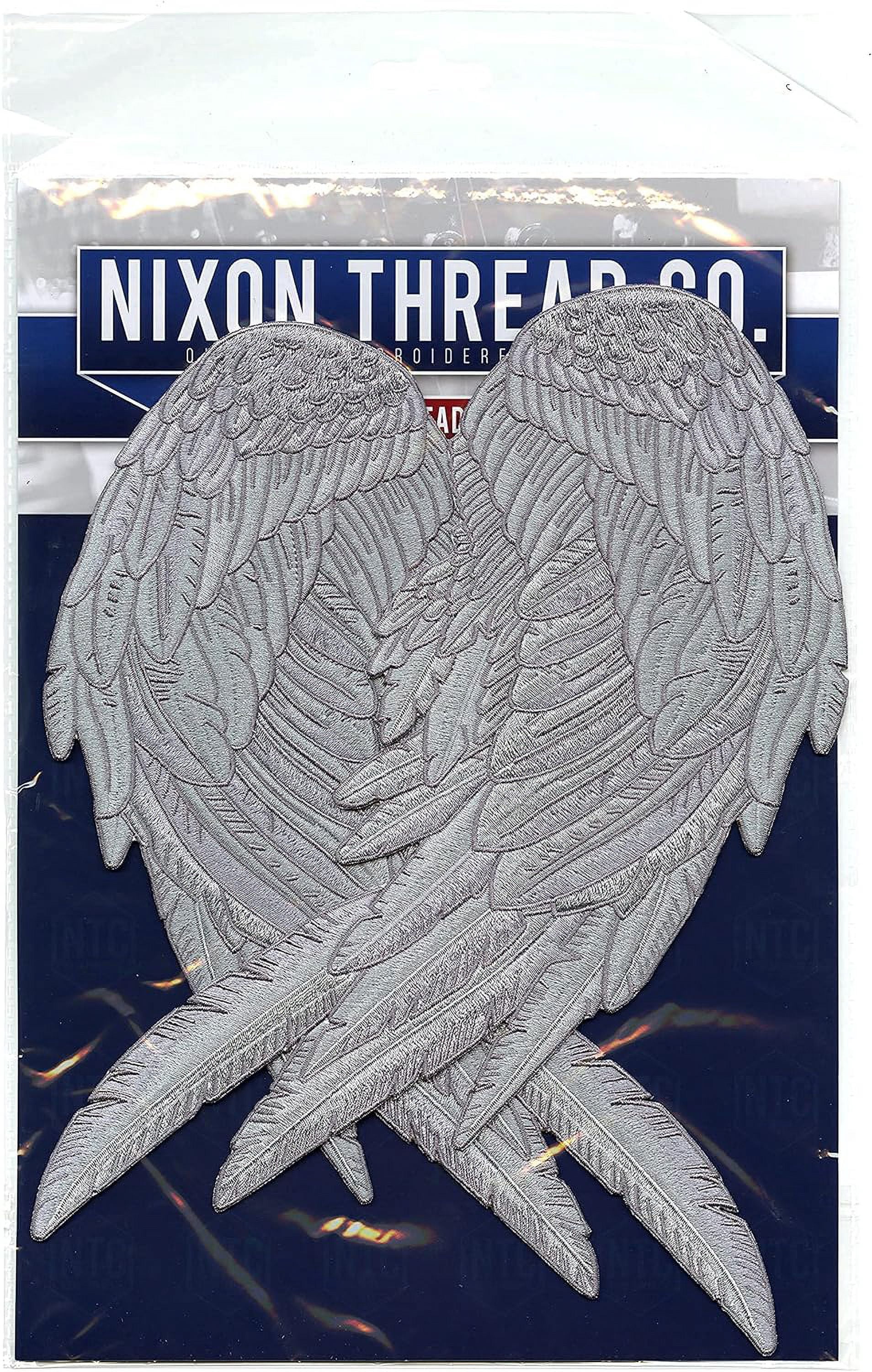 Silver Angel Wings 12” | "Saints & Sinners" Realistic Wings and Feathers Guardian Angels Patches | Back Patch for Men and Women Iron On Embroidered | Large 2pc. Set - by Nixon Thread Co.