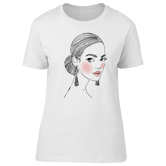 Beautiful Young Lady Sketch T-Shirt Women -Image by Shutterstock, Female Large