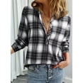 thumbnail image 4 of Women'S V Neck Plaid Shirts Dressy Casual Button-Down Business Work Boho Tops Long Sleeve Fall Outfits Black & White L, 4 of 9