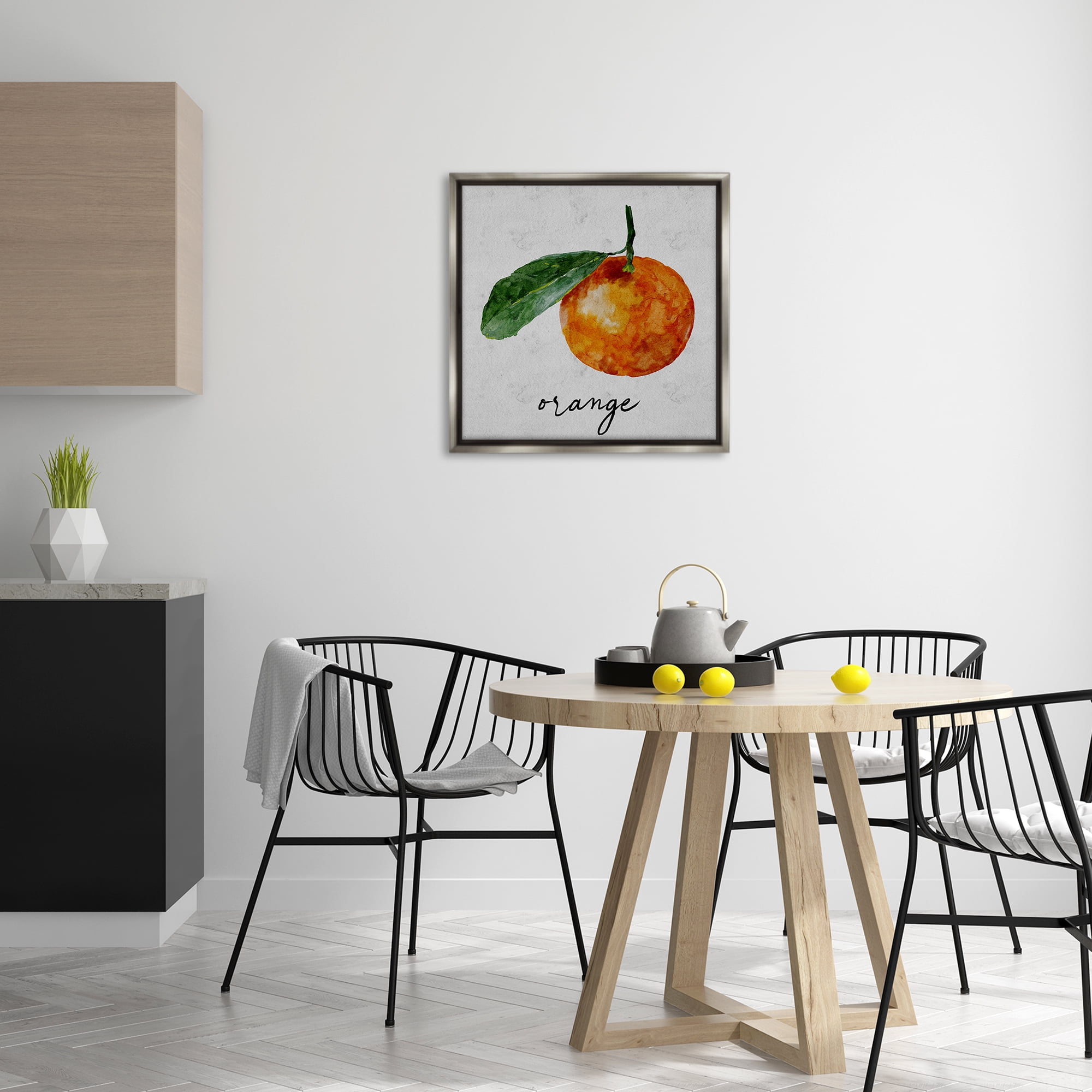 Stupell Industries Vintage Orange with Leaf Food & Beverage Painting Gray Floater Framed Canvas Art Print Wall Art, 25 x 25