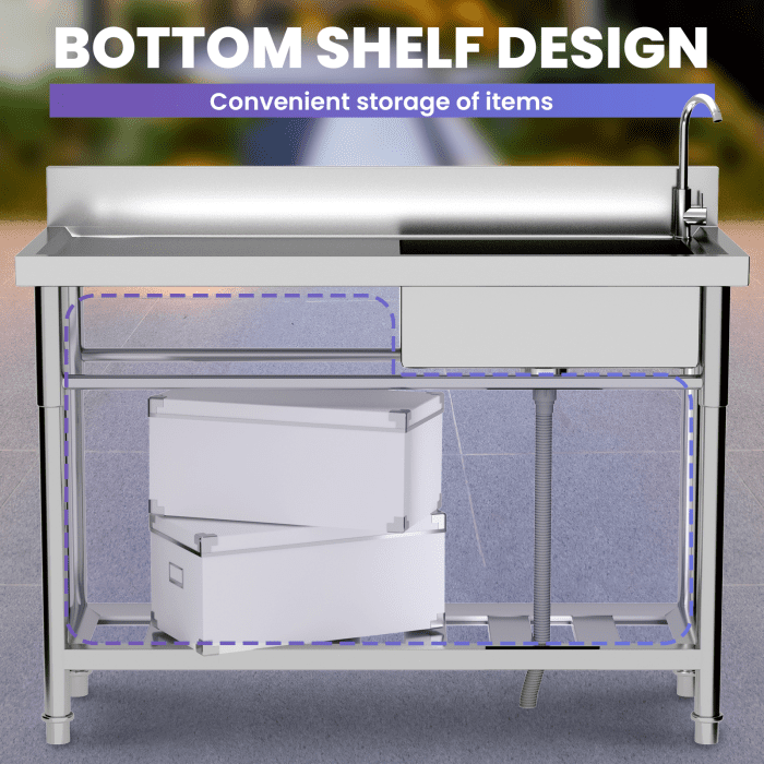 Single Bowl Sink, Stainless Feet, Stable Setup, Metal Kitchen Sink, 19.7” x 13.2” x 7.9” Sink Dedicated to Kitchen, Bathroom, Workshop