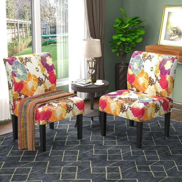 Mecor Modern Armless Accent Chairs Set Of 2 Upholstered Fabric Dining Chairs Wsolid Wood Legs