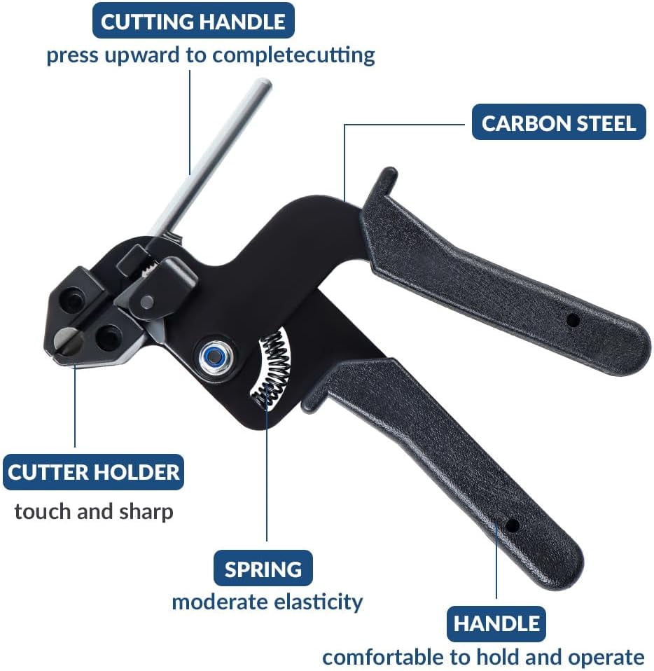 Stainless Steel Cable Tie Gun with Metal Zip Ties, with 150 Cable Ties, Professional Heavy Duty Tensioning & Cutting Tool, Adjustable Fastening Cutting Set, for Wire Fencing, Fence, Exhaust Pipe (E)