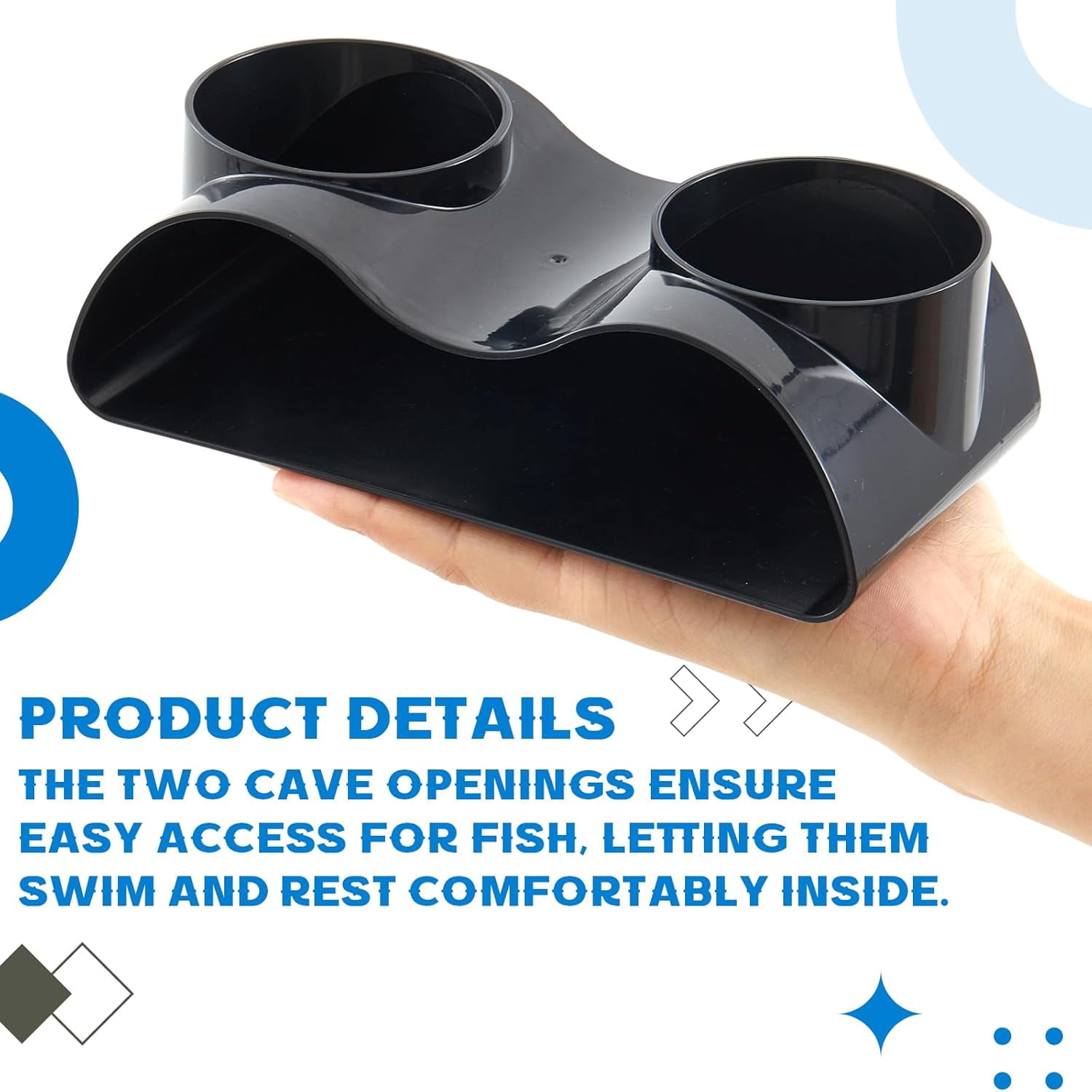 Aquarium Underground Tunnel Cave with Natural Curve Two Hole Hideout Decor for Loaches, Corydora Catfish, Bettas, Pleco and Shrimps (Black)
