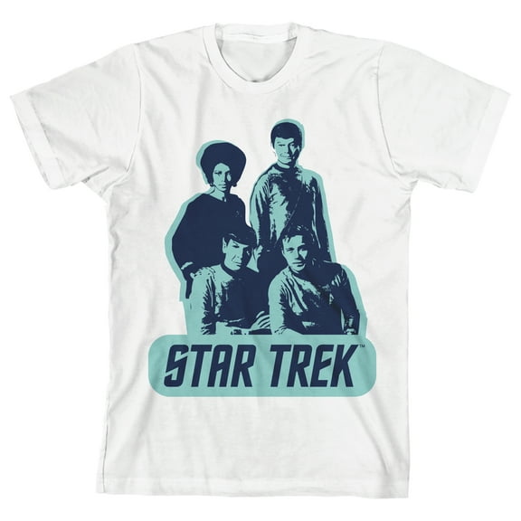 Star Trek Original Series Cast With Logo Boy's White T-shirt-XS