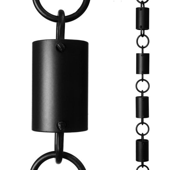 Monarch Rain Chains Aluminum Cylinder Rain Chain, 8.5 feet Black Powder Coated Aluminum Decorative Rain Catcher Chain for Gutters, Aluminum Rain Gutter Replace