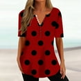 thumbnail image 2 of QATAINLAV Womens Summer Shirts 2025 Fashion Polka Dot Print Tees Shirt Oversized Loose Fit Short Sleeve Henley Shirts Casual Vacation Beach Tops Red L Sales of The Week, 2 of 6
