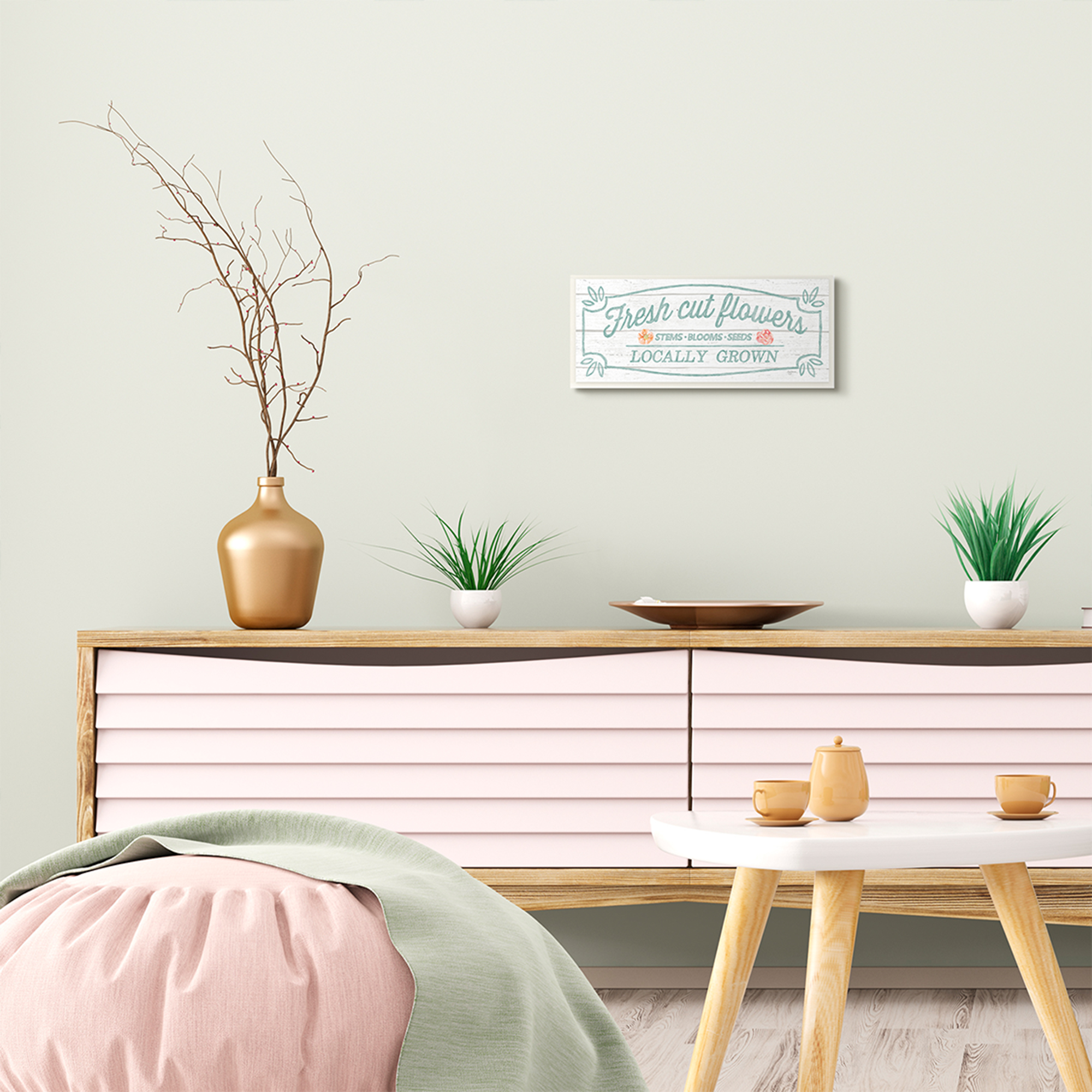 Stupell Industries Fresh Cut Flowers Rustic Wood Textured Word Design Graphic Art Unframed Art Print Wall Art, 7x17, by Mary Urban