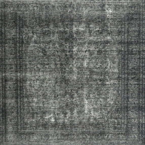 Ahgly Company Machine Washable Indoor Square Contemporary Light Black Area Rugs, 6' Square