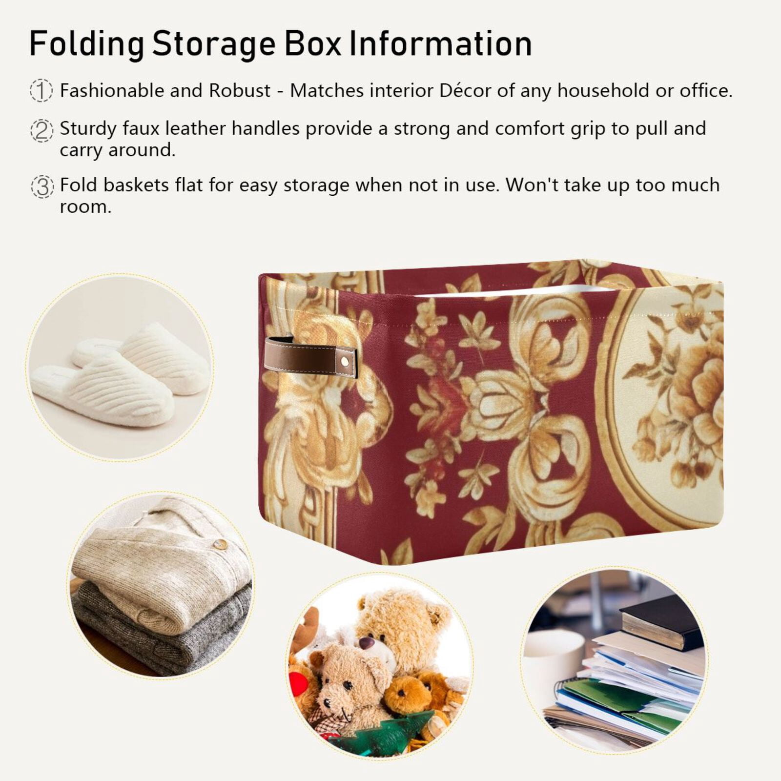 Pattern Vintage Traditional Storage Bins Baskets With Handles Storage Box Clothes Organizer Organization Toys