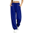 thumbnail image 2 of CFLVAEK Sweatpants for Women Casual Pleated Drawstring Elastic Waisted Fall Winter Cinch Bottom Track Pants with Pockets Blue M, 2 of 8