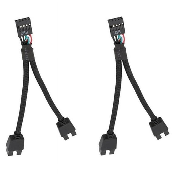 2Pcs Computer Motherboard USB 2.0 9 Pin to Dual Extension Cable Y Splitter Audio HD Black
